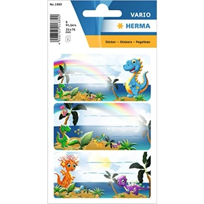 Image de HERMA Lot de 9 étiquettes autocollantes Pour livre Motif dinosaure 76 x 35 mm l&#039;école, les enfants, filles, garçons Multicolore