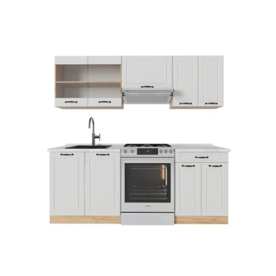Afbeelding van Vicco Complete keukeneenheid R Line, Wit landhuis/gouden eik, 200 cm , WB Marmer
