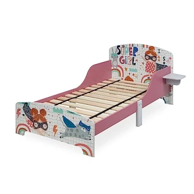 Afbeelding van Relaxdays peuterbed met uitvalbeveiliging kinderbed 70x140 meisjesbed laag juniorbed