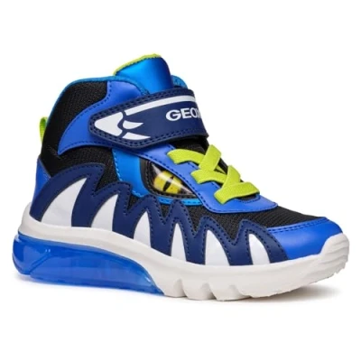 Afbeelding van Geox Ciberdron BOY Light UP Sneakers hoog voor kinderen, Maat: 24, Navy/lime Imitatieleer/ textiel