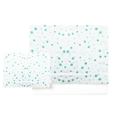 Afbeelding van Various Beddengoed voor wieg, 60 x 120 cm, beddengoed, 100% extra zacht katoen, gekoeld in Europa, (onderkant + laken kussensloop), sterrenprint, groen/wit