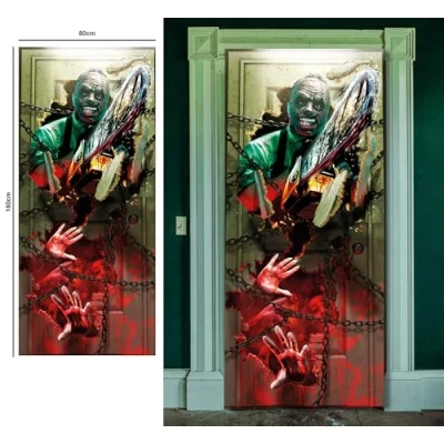 Afbeelding van Fiestas Guirca Deur Decoratie Electric saw ( 80 x 180 cm) Halloween Versiering