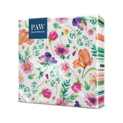 Afbeelding van PAW Papieren servetten, 3 laags (33 x 33 cm), 20 stuks, perfect voor verjaardagen, feesten, bruiloften, kommunion en vieringen, tafeldecoratie bloemstuk
