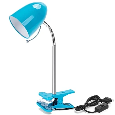 Afbeelding van Aigostar lamp met leesklem, retro, bureaulamp clip, niet inbegrepen, bedlampje voor kinderen, compatibel ledlamp E27 (max. 11 W), flexibele zwanenhals, verstelbaar, werk, studie, blauw