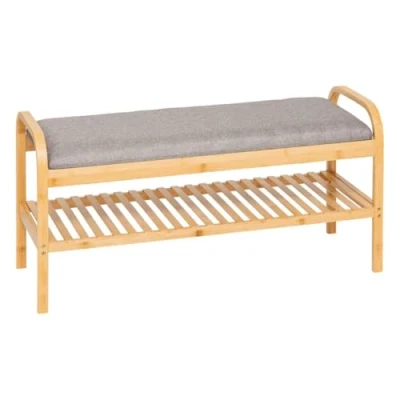 Afbeelding van 5Five Cosy Schoenenbank voor 4 paar met kussen Bamboe 90x34x45cm Grijs