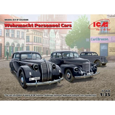 Afbeelding van 1:35 ICM DS3504 Wehrmacht Personnel Cars (Kadett K38 Saloon, Kapitan Admiral Saloon) Plastic Modelbouwpakket