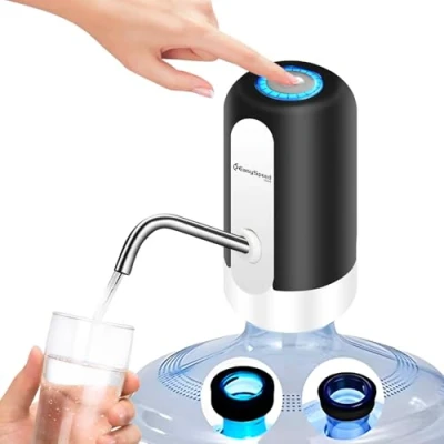 Afbeelding van Koudwaterdispenser met licht 2 adapters USB accu 1200 MHz automatische doseerpomp voor karaffen en flessen van 5, 8, 10, 12, 15, 20 liter, kantoren scholen, zwart