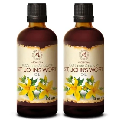 Afbeelding van Sint Janskruid olieset 2 x 100 ml (St. John&#039;s Wort olie), 100% pure natuurlijke basisolie dragerolie rijk aan mineralen &amp; vitamines voor intensieve huidverzorging massage wellness cosmetica