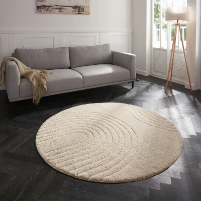 Afbeelding van Rond Designer Vloerkleed 3D Fergus Crème 160 Cm