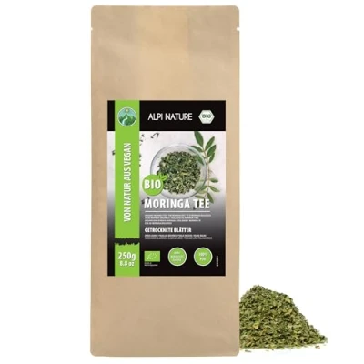 Image de Alpi Nature Moringa bio Tisane 250g, Feuilles Séchées et Coupées, Thé en Vrac