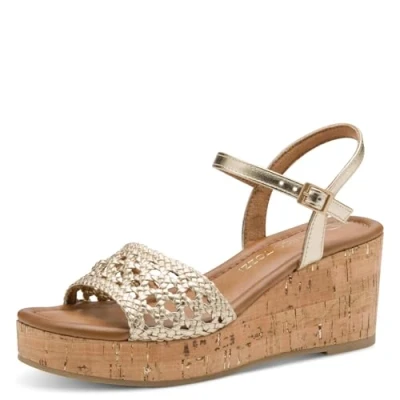 Afbeelding van Marco Tozzi Sandalen met sleehak, Dames, Maat: 38, Gold Hoogwaardig imitatieleer