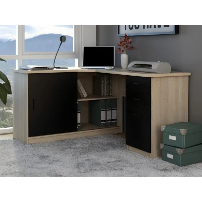 Afbeelding van Hoekbureau NORWY 2 deuren en lades Eiken zwart L 150 cm x H 75 D 120