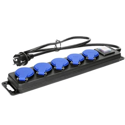 Afbeelding van Orno Vrijstaande Stekkerdoos voor buiten Aan/uit knop 5 stopcontacten kabellengte meter IP44 Zwart/blauw