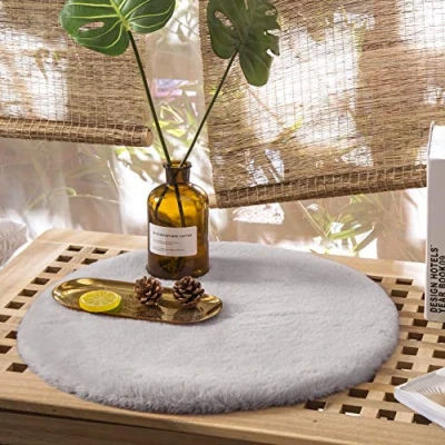 Afbeelding van Teppich Wölkchen Pluizig vloerkleed van imitatiebont, imitatie Woonkamer Decoratie Wasbaar bontdeken als bedmat, stoelkussen grijs, 30 cm rond