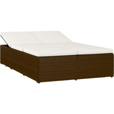 Afbeelding van Ligbed met kussen converteerbaar poly rattan bruin