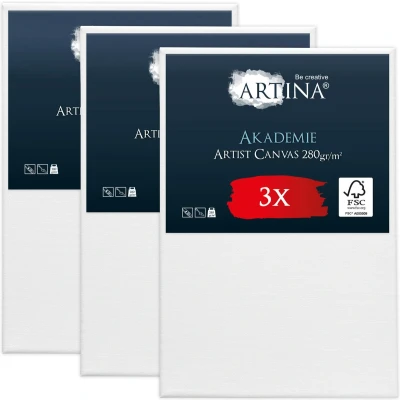 Afbeelding van Artina Akademie Set van 3 Schilderdoeken Canvas 20x30 cm Spieraam FSC® Hout Wit 100% Katoen 280 g/m134