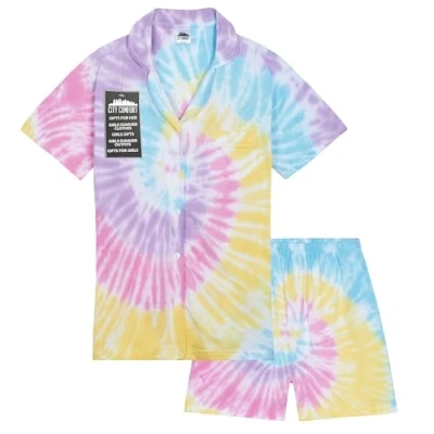 Afbeelding van CityComfort Pyjama voor meisjes, tieners, pyjamaset, zomer, zacht, ademend, nachthemd, korte mouwen, knoopsluiting en shorts, cadeau haar, Veelzijdig te gebruiken., 9 10 jaar
