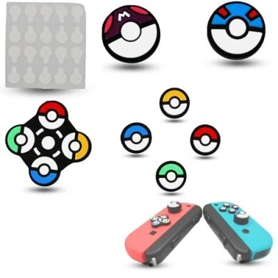 Afbeelding van MatoSan® Stickerset en joystickdoppen voor Nintendo Switch OLED Siliconen keycaps Joy Cons joystick doppen Con Stickers