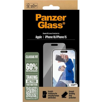 Afbeelding van PanzerGlass Classic Fit Screen Protector Geschikt voor Apple iPhone 16 Tempered Glass Case Friendly Krasbestendig Gehard Glas