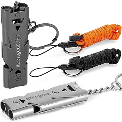 Afbeelding van aZengear Paar krachtige fluitjes met paracordkoord en sleutelhanger, gemakkelijk te blazen, roestvrij staal, 150 dB geluid, zonder batterij, voor noodgevallen, hondenuitlaten, training