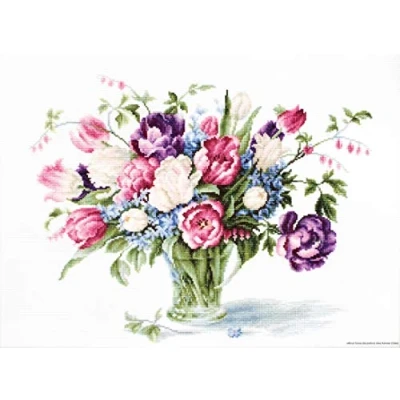 Afbeelding van Borduurpakket met telpatroon boeket tulpen van Luca s