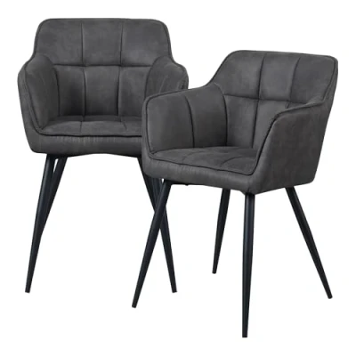 Afbeelding van Eetkamerstoel Birmingham set van 2 fauteuils donkergrijs en zwart [en.casa]
