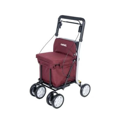 Afbeelding van Carlett Supermarktwagen Medisch goedgekeurd Zitje met geïntegreerde rugleuning 4 wielen 3 standen Capaciteit 15 kg Afneembare tas 29L Kleur rood
