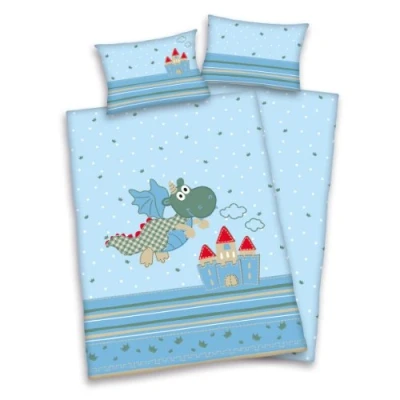 Afbeelding van Happy Dragon Ledikant Dekbedovertrek + 1 kussensloop 40x60 cm Blauw