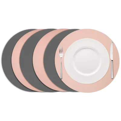 Afbeelding van Cookinglife Placemats Vegan leer Grijs / Roze dubbelzijdig ø 38 cm 6 Stuks