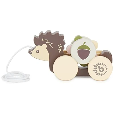 Afbeelding van Bieco houten egel om te trekken, speelgoed trekken vanaf 1 jaar, voor baby&#039;s, met tandwiel