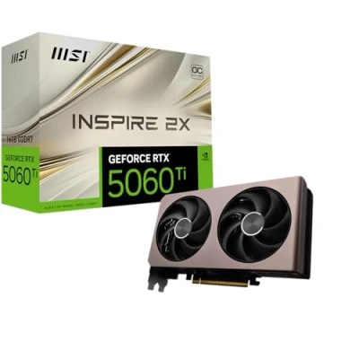 Afbeelding van MSI NVIDIA GeForce RTX 5060 Ti 16G Inspire 2X OC grafische kaart Gaming GDDR7 128 bit, Boost frequentie tot 2617 MHz, PCIe Gen 5, DLSS 4, DP 2.1 x 3, HDMI 1, SFF Ready