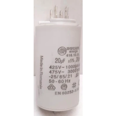 Afbeelding van DUCATI 20uf 450 volt polypropyleen permanente motorcondensator 6,3 mm Faston kabelschoen en M8 schroef