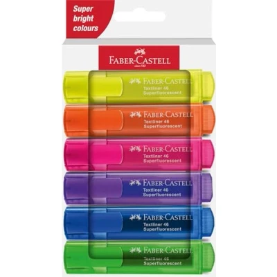 Afbeelding van Faber Castell 254646 markeerstiften 46, neonkleuren, met duurzame wigpunt, lijnbreedte 1 tot 5 mm, navulbaar