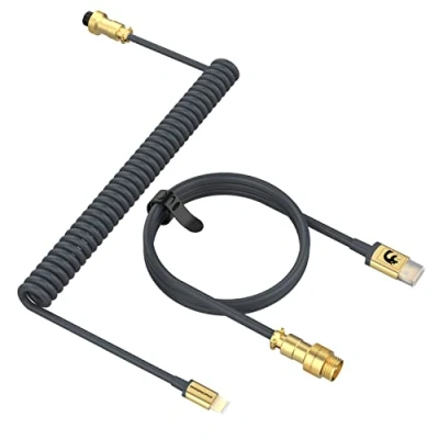Afbeelding van MAMBASNAKE C02 Câble de Clavier Spiralé, Pro Customized USB C pour Mécanique, Jeu Câble, Type vers A, TPU Coiled Cable avec Connecteur D&#039;aviation en Gold Gris