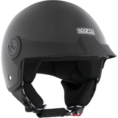 Afbeelding van Sparco Riders SP602 Motorhelm, halve jethelm, scooterhelm, ECE 22.06, vintage jethelm met zonnevizier en micrometrische ontspanner, metaal, zwart, S