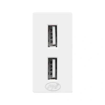 Afbeelding van Dubbele USB PNI UB20, 5 V, 2,4 A, modulair, type F 1/2, compatibel met RM101W en RM202W glazen frames