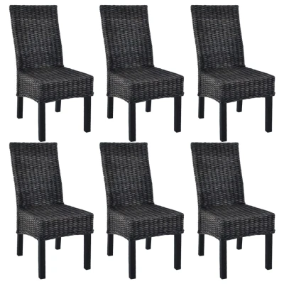 Afbeelding van Eetkamerstoelen 6 st kubu rattan en mangohout zwart