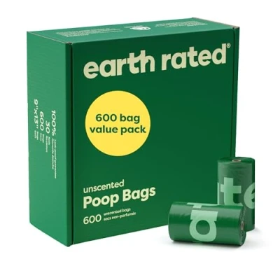 Afbeelding van Earth Rated 600 stuks hondenpoepzakjes, waterdicht, extra dik, voor grote en kleine honden, navulrollen, ongeparfumeerd