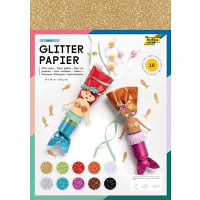 Afbeelding van Glitterpapier Folia 1 zijdig 24x34cm 170gr 10 vel assorti