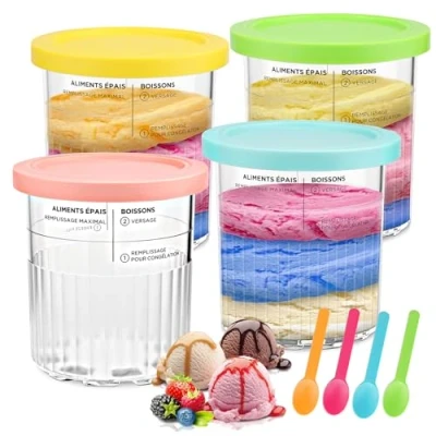 Afbeelding van Euleryoo Set van 4 reserveglazen voor ijsmachine met deksel, compatibel Nc500 Nc501 ijsmachine, Deluxe pintenhouder, Ninja Creami 11