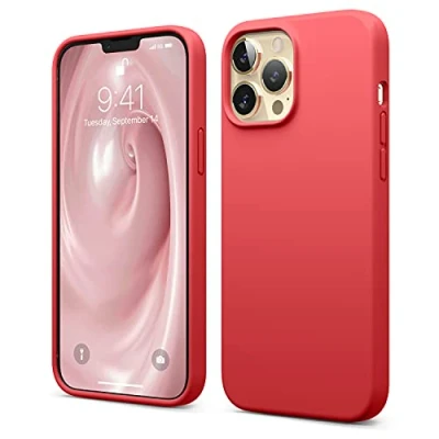 Afbeelding van elago Liquid siliconen hoes, compatibel met iPhone 13 Pro Max, 6,7 inch, premium telefoonhoes, volledige bescherming, 3 laags, stootvaste zachte krasbestendige microvezel binnenvoering (rood)