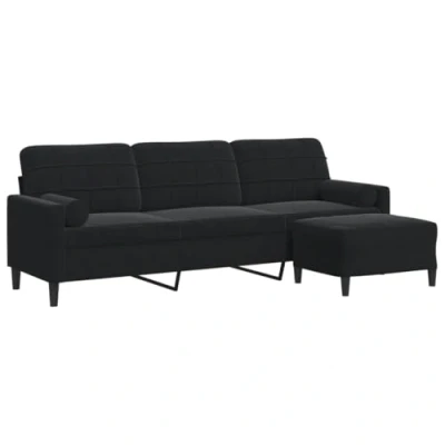 Image de vidaXL Canapé à 3 places avec repose pieds Noir 210 cm Velours3278282
