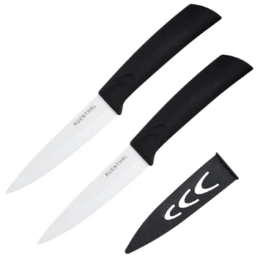 Afbeelding van Amefa AUENTHAL keramisch mes 10 cm lang, wit lemmet, extreem scherp, ergonomische zwarte handgreep, met mesbescherming, schilmes, keukenmes