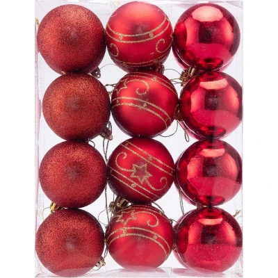 Afbeelding van Kerstboomballen 24st Ø6cm Mat Glanzend Glinsterend Kunststof Rood
