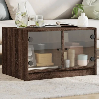 Afbeelding van Salontafel met glazen deuren 68x50x42 cm bruineikenkleurig