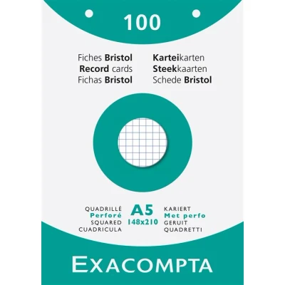 Image de Bristol Exacompta 148x210mm 205g quadrillé perforé Etui de 100 fiches Blanc