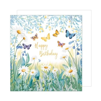 Afbeelding van Edition Seidel GQ322 SW024 Premium vierkante verjaardagskaart met envelop, bloemen en vlinders