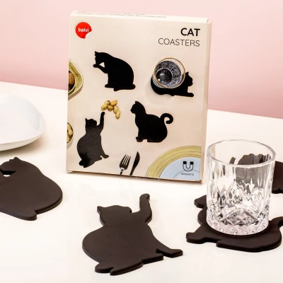 Afbeelding van Balvi onderzetters Cat set van 4 Zwart / 0,5 x 18 12 cm Siliconen rubber