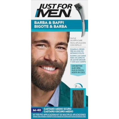 Afbeelding van Just For Men Baard &amp; Snor, baardverf voor heren, ammoniakvrije kleuring, verwijdert grijze haren, met applicatorkam, kleur middenbruin, M40
