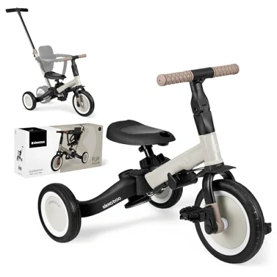 Afbeelding van KikkaBoo Evolutionaire driewieler voor baby&#039;s, 5 in 1 Flip, kinderfiets van jaar tot jaar, fietsdriewieler met of zonder pedalen, verstelbaar en transformeerbaar, beige